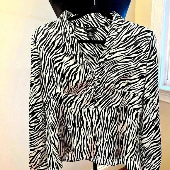 RAFAELLA PETITES NWT SIZE 12P BEAUTIFUL ZEBRA SILKY BLOUSE - Picture 1 of 12